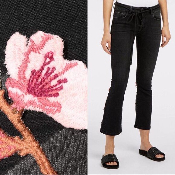 OFF-WHITE Diag Cherry flared jeans Vietag black Multi- Made in Italy 25” - Picture 4 of 11